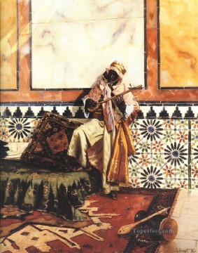  árabe - Gnaoua en un interior norteafricano del pintor árabe Rudolf Ernst